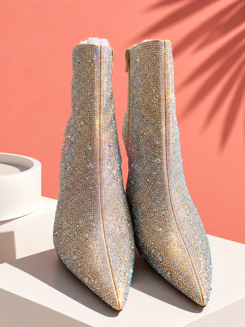 INC Embellished Gold Crystal Pointed Toe Ankle Boots - Women